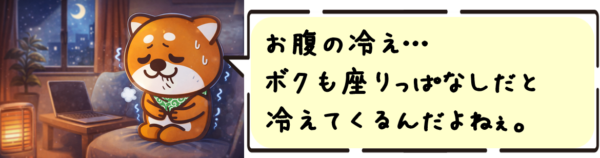 お腹の冷え…ボクも座りっぱなしだと冷えてくるんだよねぇ。
