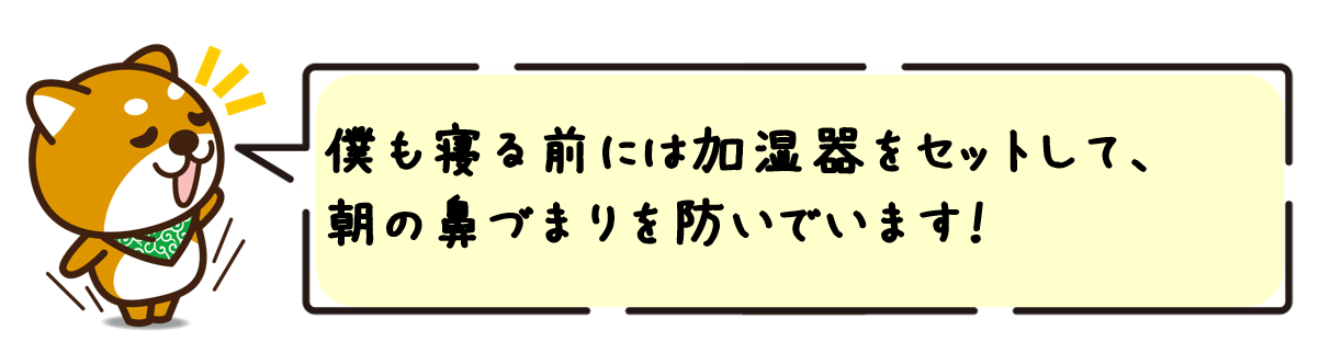 僕も寝る前には加湿器をセットして、朝の鼻づまりを防いでいます！