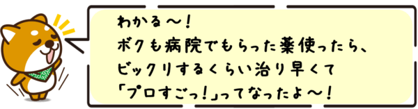 わかる〜！ボクも病院でもらった薬使ったら、ビックリするくらい治り早くて「プロすごっ！」ってなったよ〜！