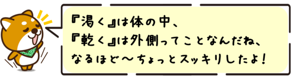 なるほど〜!“渇く”は体の中、“乾く”は外側ってことなんだね、ちょっとスッキリしたよ!