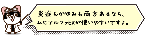 炎症もかゆみも両方あるなら、ムヒアルファEXが使いやすいですよ。