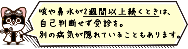 咳や鼻水が2週間以上続くときは、自己判断せず受診を。別の病気が隠れていることもあります。