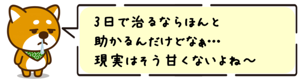 3日で治るならほんと助かるんだけどなぁ…現実はそう甘くないよね〜