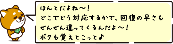 ほんとだよね〜！どこでどう対応するかで、回復の早さもぜんぜん違ってくるんだよ〜！ボクも覚えとこっと！