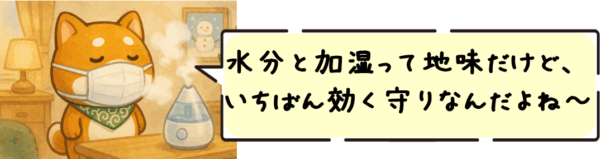 水分と加湿って地味だけど、いちばん効く守りなんだよね〜