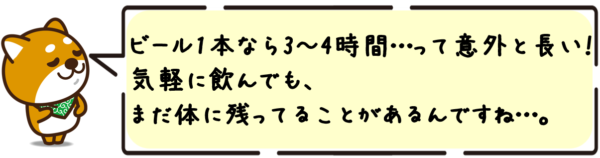 ビール1本なら3～4時間…って、意外と長い！気軽に飲んでも、まだ体に残ってることがあるんですね。