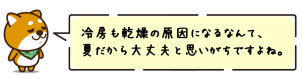 冷房も乾燥の原因になるなんて、夏だから大丈夫と思いがちですよね。