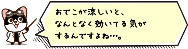 おでこが涼しいと、なんとなく効いてる気がするんですよね…。