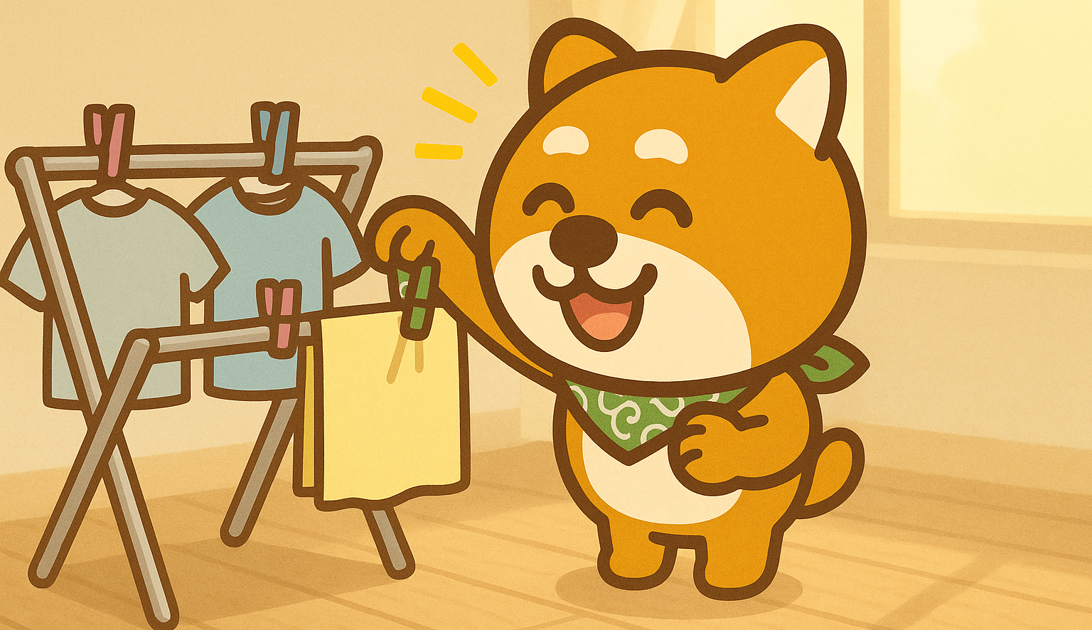 ◆ 1．洗濯物を部屋干しして加湿効果アップ